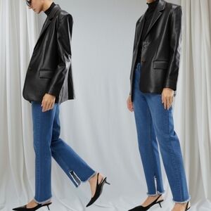 Oak & Fort Frayed Split Hem High Rise Cropped Jeans in Medium Wash - Sz 27